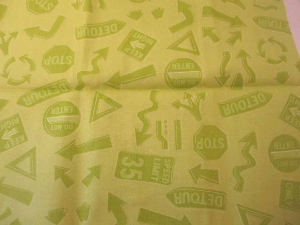Cotton Fabric On The Go Clothworks Traffic Signs Lime Green 2 pieces 12&18" x 44 - Image 2 of 4