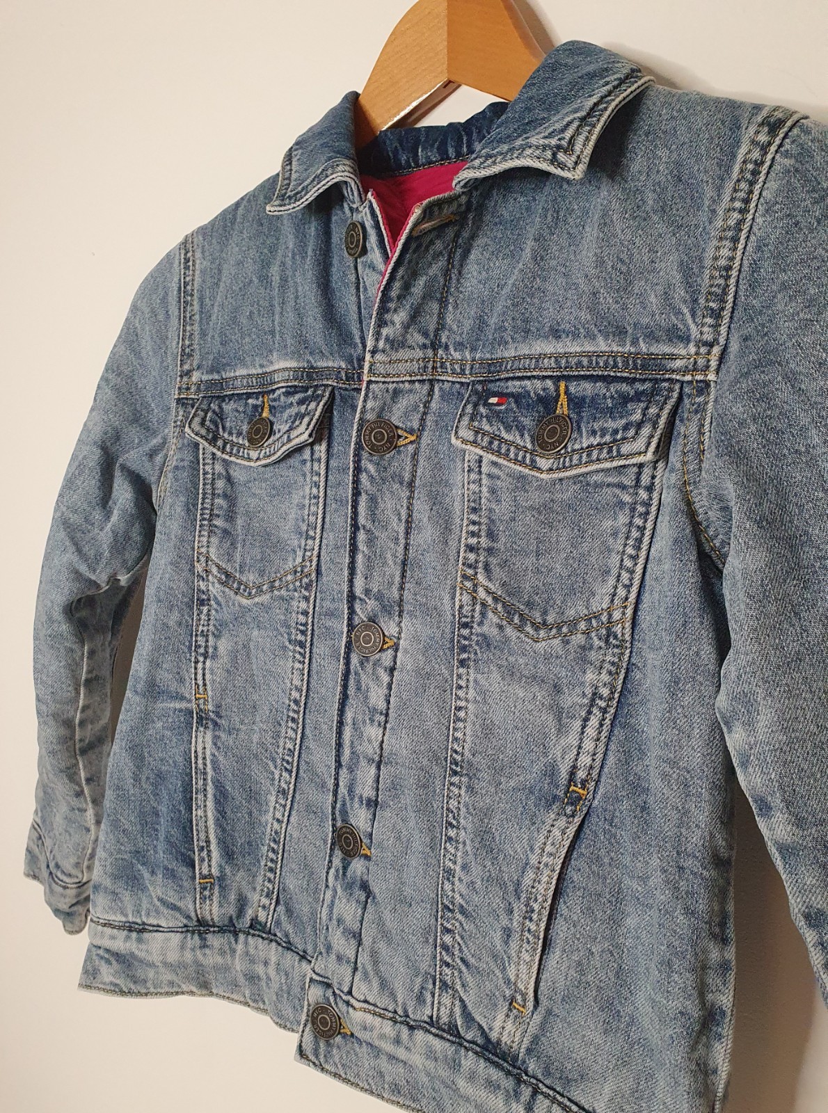 **SUPER RARE** Vintage TOMMY HILFIGER StoneWash Denim/pink Reversible Jacket image 5