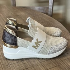 Michael Kors Slip on Designer Sneakers Metallic Sparkle Gold Brown Girls 3