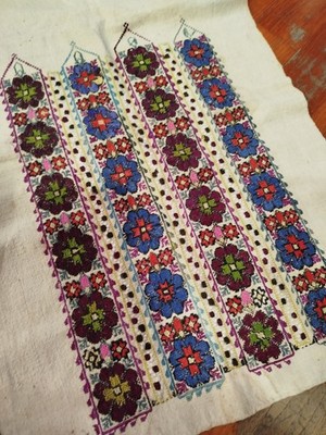Antique 19th Century Balkan Dowry Panel Hand Embroidered Linen Paté 