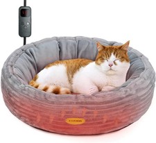 Electric Heated 20in Cat Bed for Cats and Small Dogs Washable Round Donut Pet Be