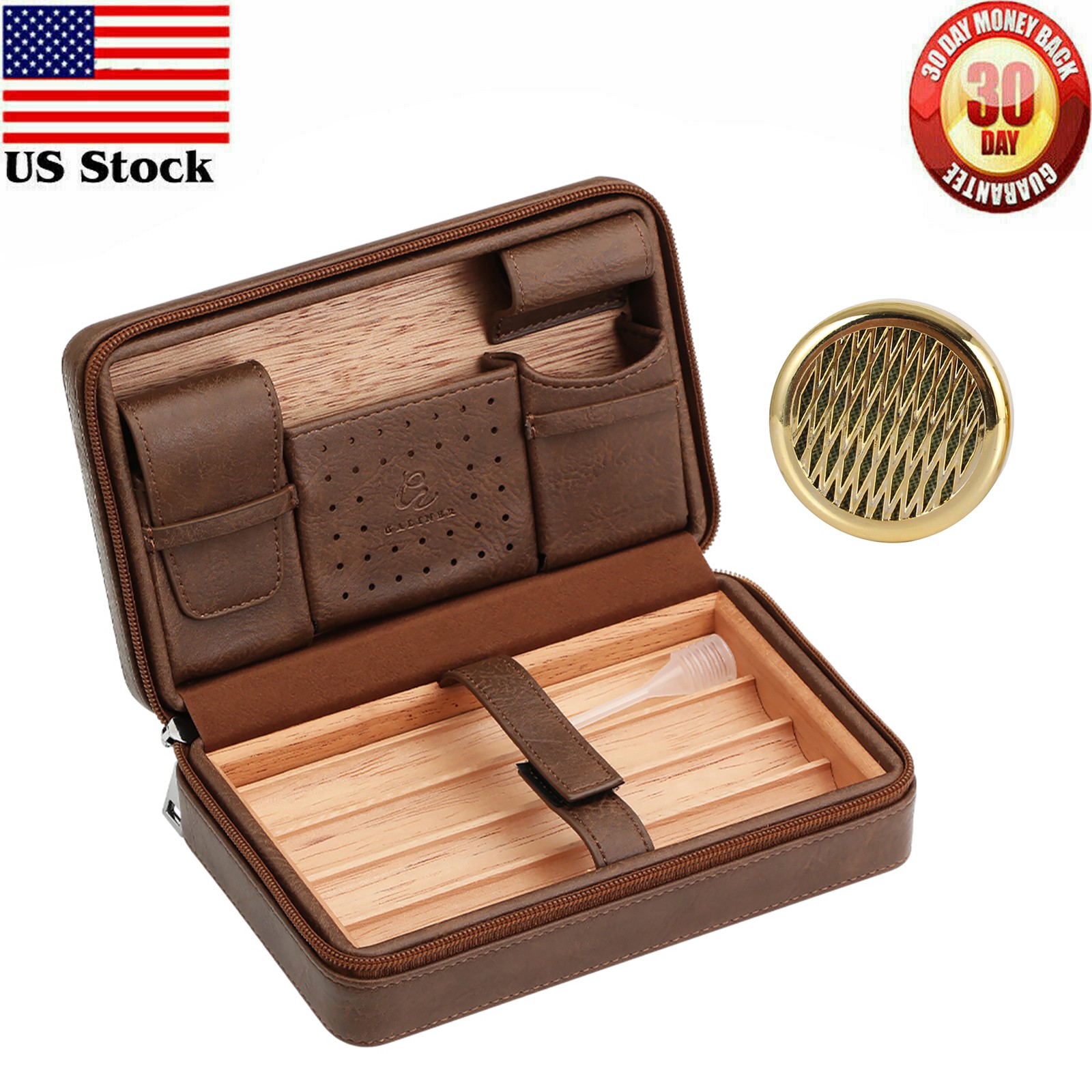 Galiner Travel Leather Cigar Humidor Case Cedar Wood Humidit