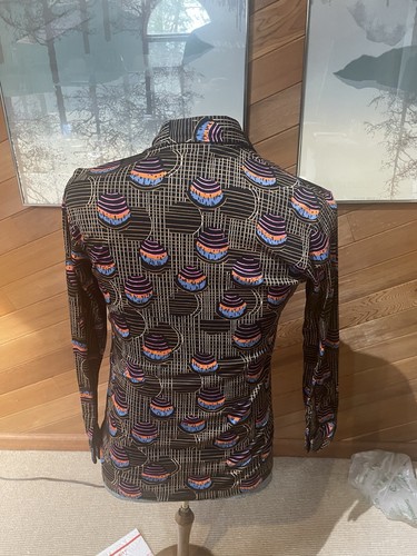 Vintage Polyester Shirt 1970's Huk-A-Poo Abstract Print Disco Medium Fits Small - Picture 3 of 4