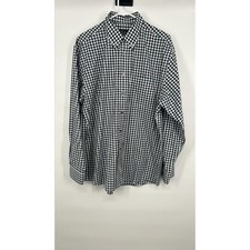 Jos. A. Bank Traveler Mens Large Blue Gingham Check Cotton Button Down Shirt