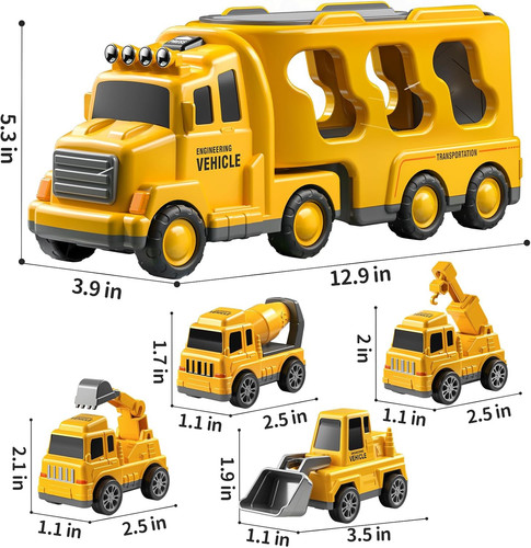 5 In 1 Construction Truck Toy Set With 4 Vehicles For Toddlers Age 2 To 6 - Picture 2 of 8