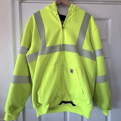 Carhartt Men L Hooded Sweatshirt 100503 High Visibility Class 3 Full Zip Lime