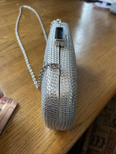 New Look Clutch Tasche Silber Diamanté Kette Box - Bild 2 von 24