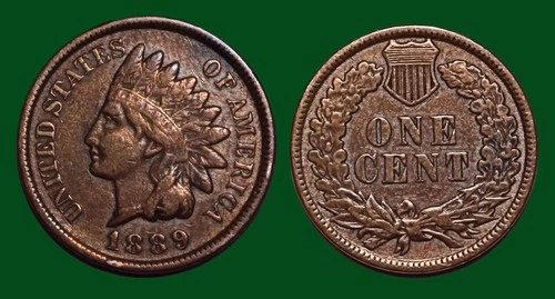 1889 Indian Head Cent Bright Copper Red Partial Liberty Very-Fine Condition