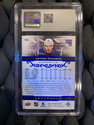 Artemi Panarin 2021-22 Upper Deck Artifacts #124 Royal Blue #/199 CSG 10 Graded - Picture 2 of 24