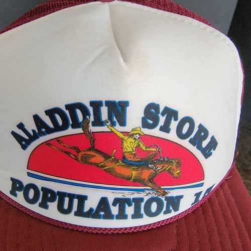 Vtg Bronco Aladdin WY pop 15 Wyoming Hat Snapback Trucker Adjustable mesh nissan - Picture 2 of 9