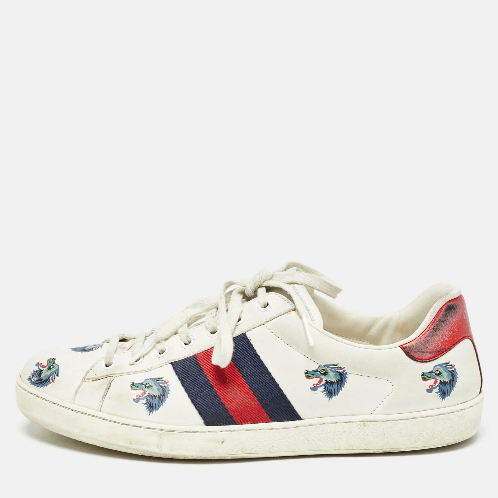 Baskets Gucci en cuir blanc imprimé loup as taille 44,5
