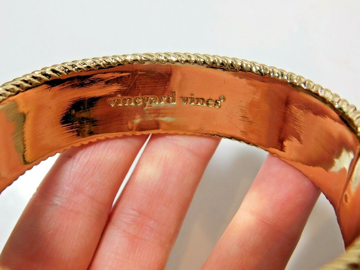 Vineyard Vines Pink White Enamel Gold Tone Twisted Bangle Bracelet