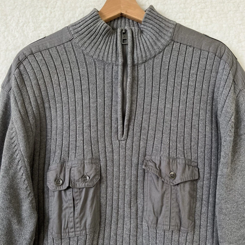 MARC ECKO CORTE Y COSTURA Para hombres Gris 1/4 Cremallera Cuello Simulado Acanalado Suéter Bolsillos 2X-GRANDE Foto 4 de 4