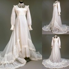 Vintage Mid Century Long Sleeves Wedding Dresses High Neck A Line Bridal Gowns