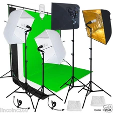 Photography Backdrop stand 3 Muslins Studio Lighting Light Softbox Kit Linco