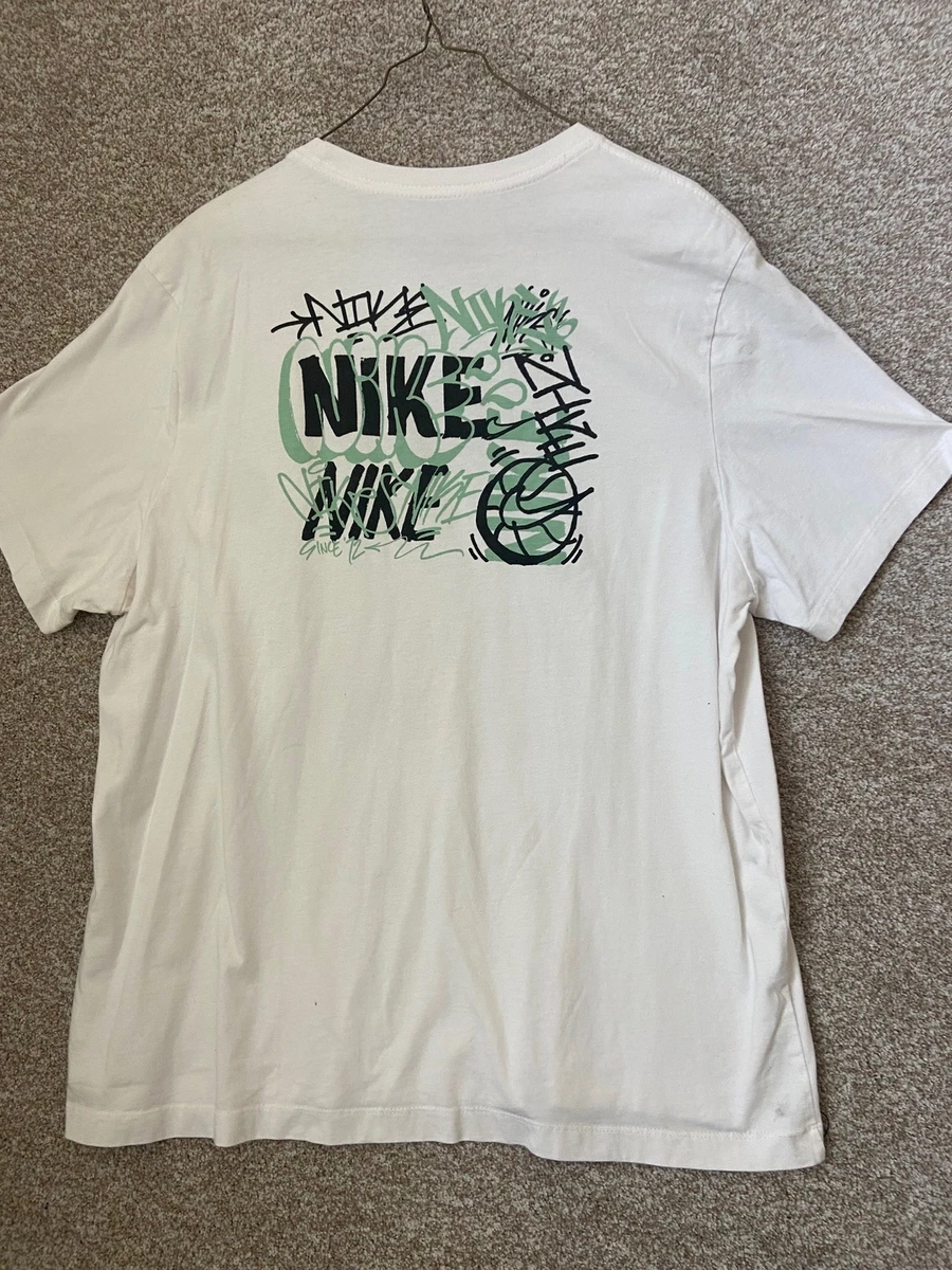 Nike Men s Back Graffiti Front Bubble Logo White T Shirt Size 2XL
