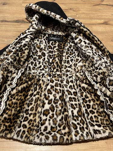 Hawke & Co. Outfitter Girls Black Coat with Animal Print Fur Lining Size 10/12 - Picture 4 of 8