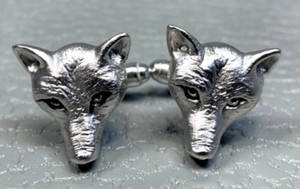 Authentic Contemporary Figural Dog Wolf Coyote Head White Gold Plated Cuff Links