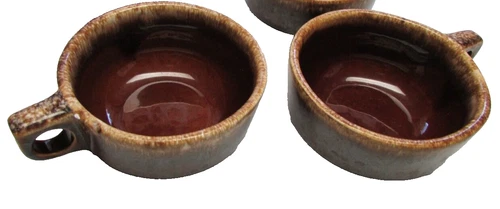 Lot of 2 Hull Pottery USA Brown Drip Glaze ~ 5" Round Soup Cups Mugs