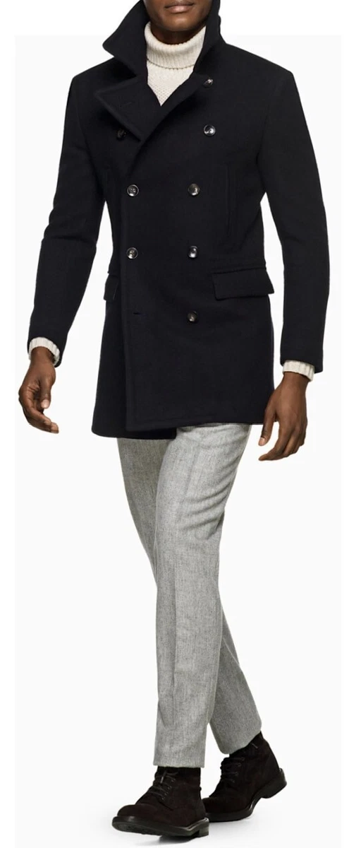 904 SUITSUPPLY The Navy Phoenix Pea Coat Double Breasted Size 44