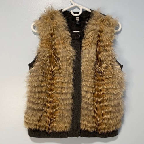Saks Fifth Ave Gray Cashmere Sweater Vest Real Coyote Fur Women’s Size Medium