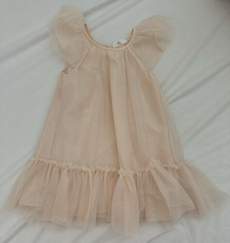 H&M Girl's Sparkle Shimmer Layered Tulle Dress Size 3/4 Years Blush Pink Flutter