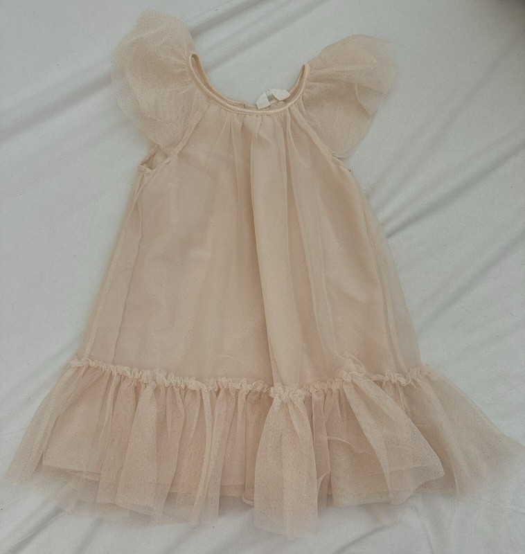 H&M Girl's Sparkle Shimmer Layered Tulle Dress Size 3/4 Years Blush Pink Flutter