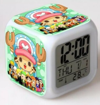 Manga One Piece Led Alarm Clock 7 Colors Changeable Thermometer Luffy Zoro Chopper