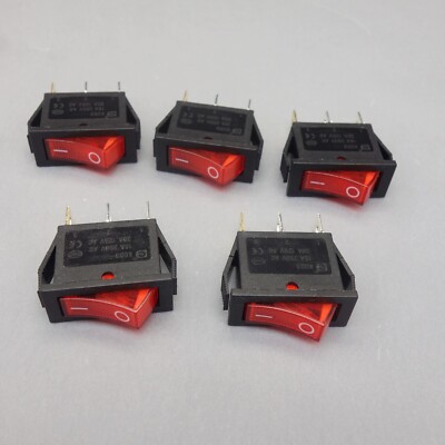 5Pcs Red Light Illuminated Rectangle 2 Position Rocker Switch 3 Pin 24V AC/DC