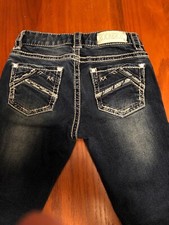 Girls Rock And Roll Cowgirl Skinny Leg Western Blue Jeans MidRiseFit Size 10X24  