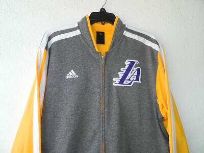 Los Angeles LAKERS Warm Up Jacket by ADIDAS Gray / Yellow Zip