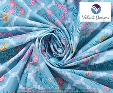 5 Yard Indian Cotton Turquoise Fabric Block Block print Dressmaking Fabric