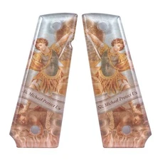 Custom 1911 Full Size Diamond Polish Ergonomic Acrylic Grips Saint Michael 