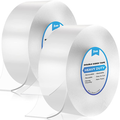 6M Doppelseitiges Klebeband Extra Stark Transparent, 2 Rollen Double Sided Tape