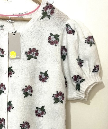 BNWT Boden Ditzy Floral Print Puff Sleeve Cardigan Wool Alpaca Mix size XL - Picture 5 of 6