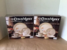 CROWN MANOR *SPRINGTIME DAISY* (2) 5 PC PLACE SETTINGS STONEWARE *NEW OLD STOCK*