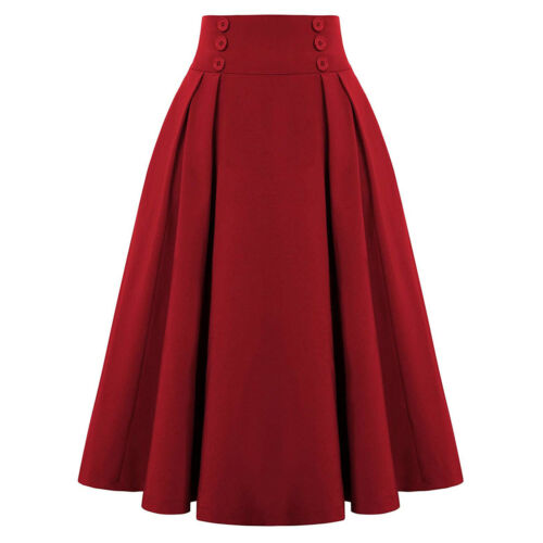 Womens Ladies High Waisted Midi Pleated Skirts Casual Solid Skirt Swing Dress M - Picture 3 of 21