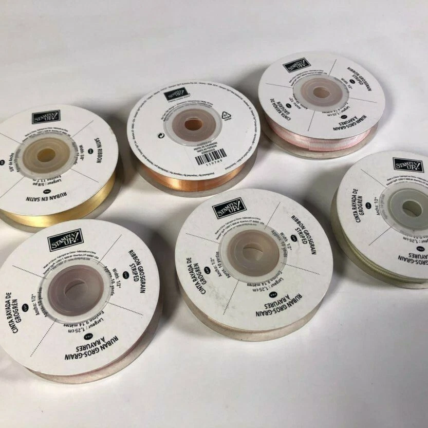 Stampin' Up Satin Ribbon Grosgrain Striped Green Red 1/2" 5/8" 70 Yards Lot of 6 - Image 2 of 4