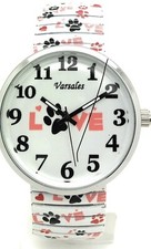 LOVE Dog Cat Watch Paw Print White Pink Quartz Fun Stretch Band Adorable Girl
