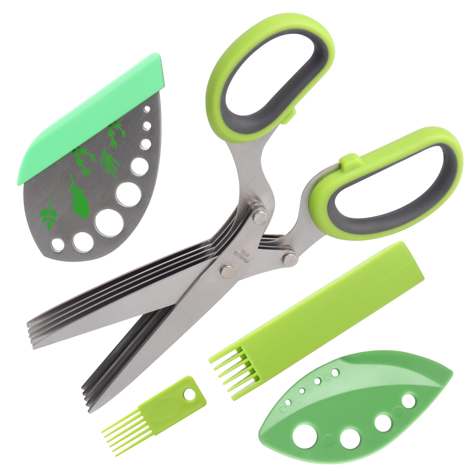 Premium 5-Blade Stainless Steel Herb & Salad Scissors Dishwasher Safe Kitchen Shears  -image