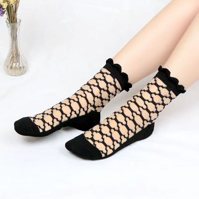 5 Pairs Women Lace Floral Socks Summer Mesh Thin Ladies Transparent Funny Socks eBay