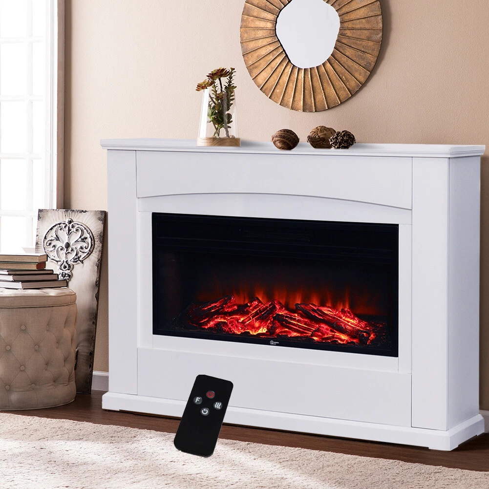 34u0026#039;u0026#039; Electric Fireplace Inset Fire Burning LED Flame Surround  Suite with Remote | eBay