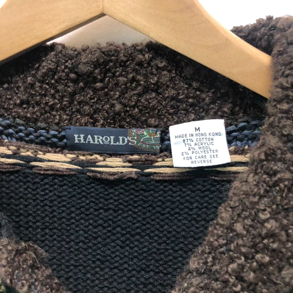 Chaleco de Colección Harold's Tejido a Mano 100% Algodón Suéter Mediano Cabincore Azteca Tejido con Cable Foto 2 de 4