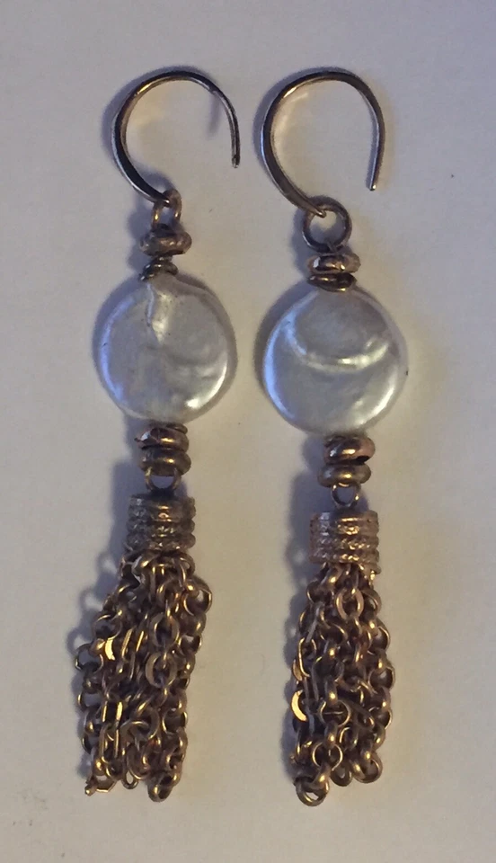 РАСПРОДАЖА Milor Италия женские серьги бронза золото швабра мать жемчуг подвеской 3» - Изображение 3 из 4