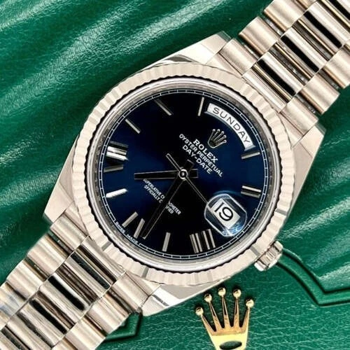 Rolex Day Date 40 President White Gold Blue Roman Dial 228239 Box