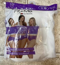 NIB Womens Fruit Of The Loom 3 Pair Fit For Me White Cotton Brief Panties Sz 10