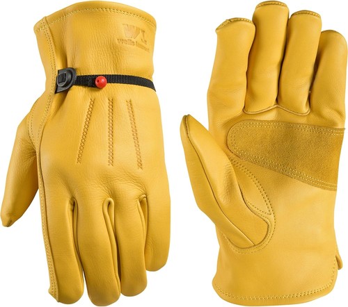 Men's Leather Work Gloves with Adjustable Wrist, Extra Large (Wells Lamont