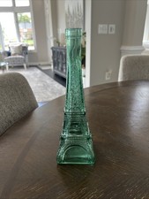 Light Green Glass Eiffel Tower  Vase Decanter 11" Tall Excellent