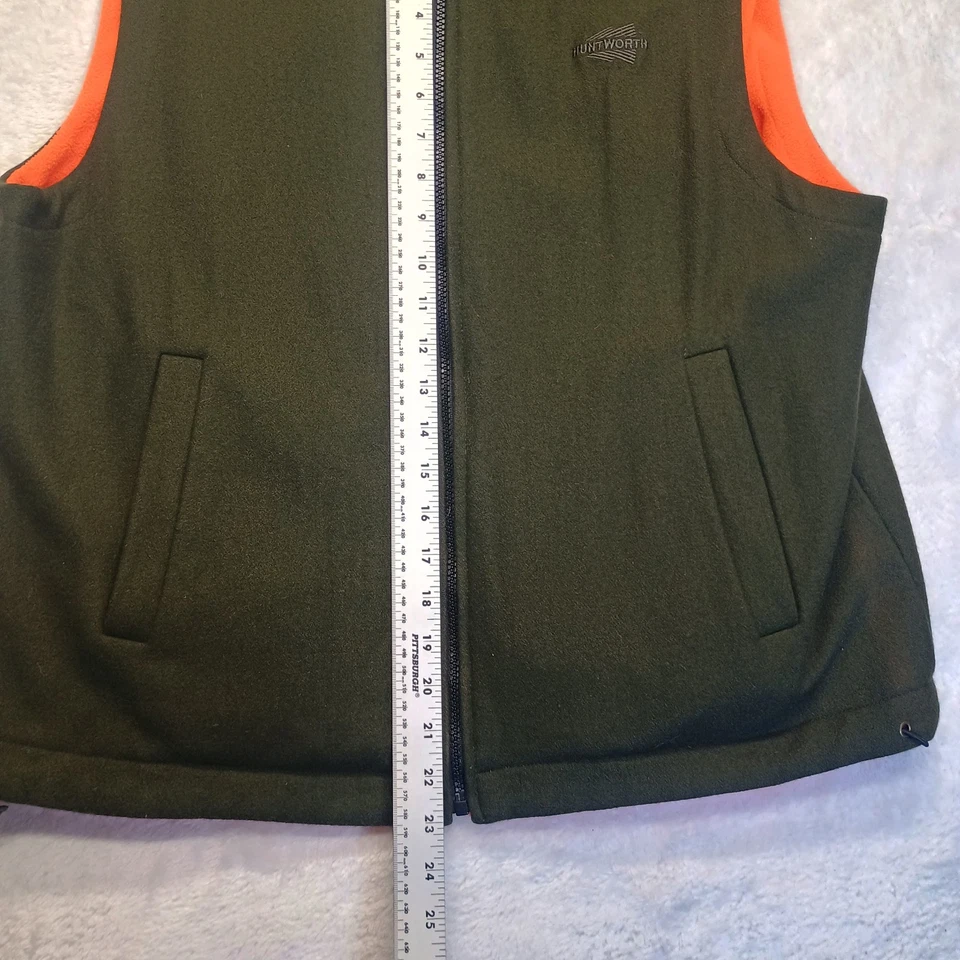 Huntworth Vest Mens M Green Orange Wool Blend Fleece Reversible Hunting Work - Image 4 of 4
