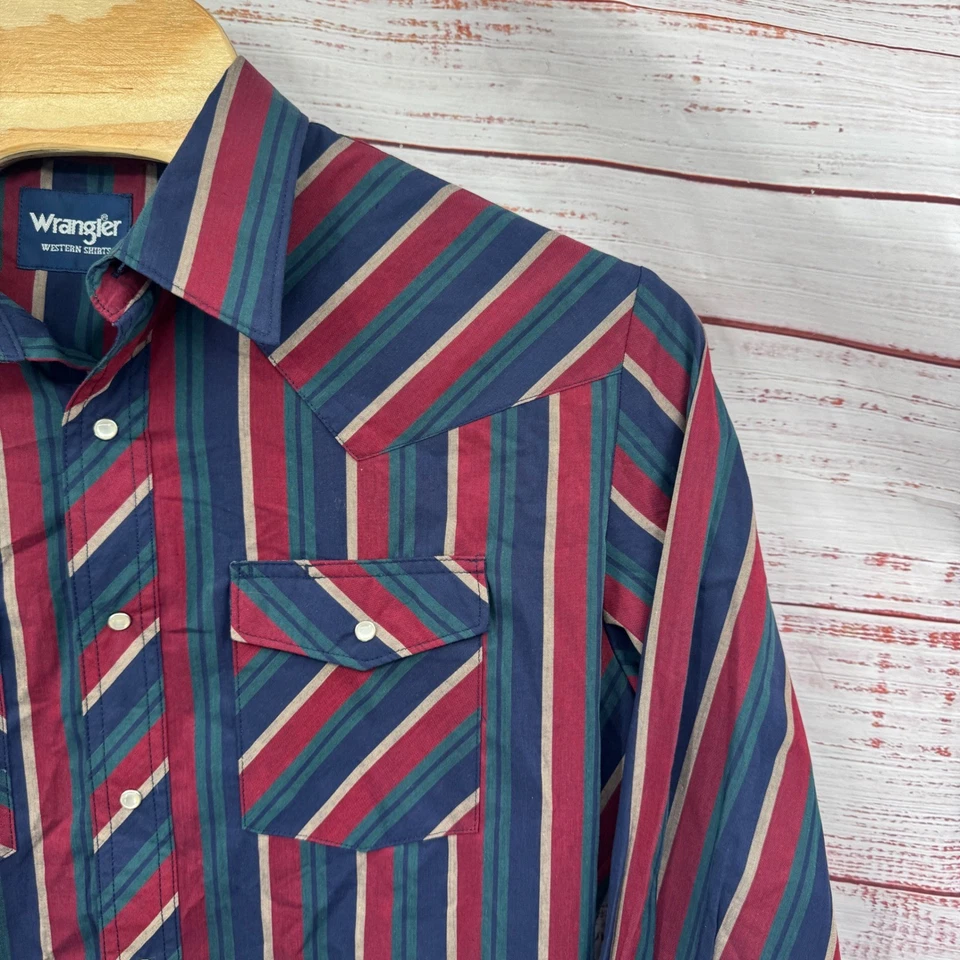 Wrangler Western Shirt Mens XL Stripe Pearl Snap Long Sleeve Cowboy Vintage - Image 3 of 4